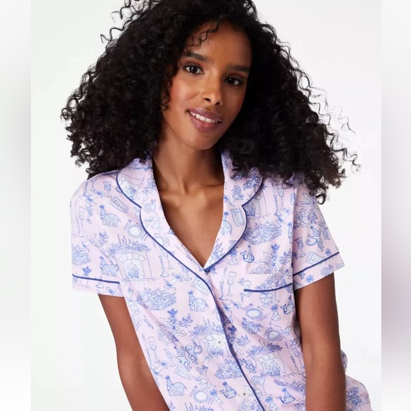 Roller Rabbit Party Toile Polo PJ Pajama Pink Shorts Set, XS - Picture 1 of 12